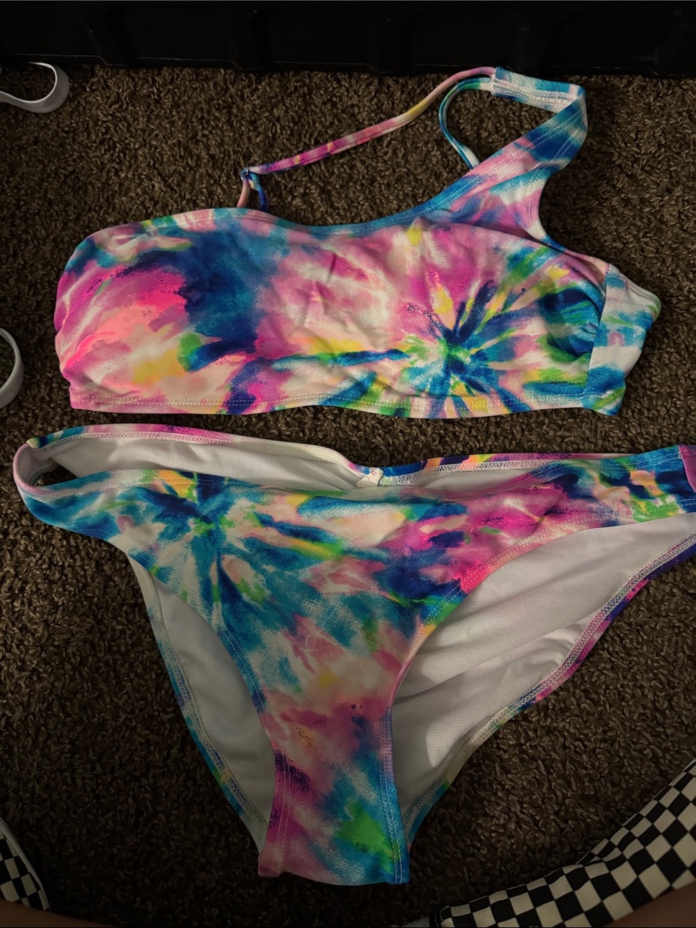 SO Tie-Dye One-Shoulder Bikini Set - Pink, Blue, Yellow, Green